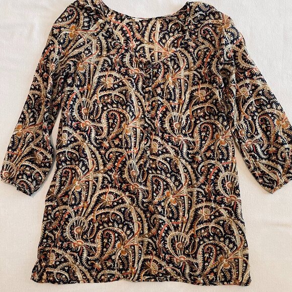 J Crew tunic top swim cover Women's Extra Small black orange tan floral - Picture 3 of 8